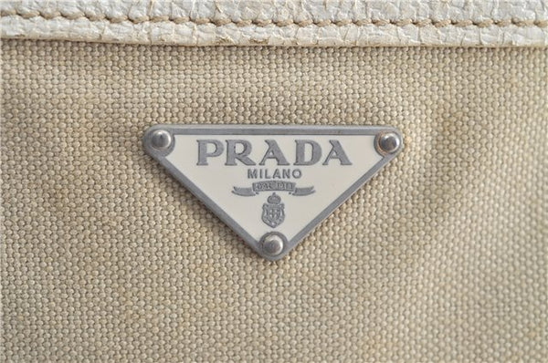 Authentic PRADA Canvas Leather Shoulder Tote Bag Beige H7322