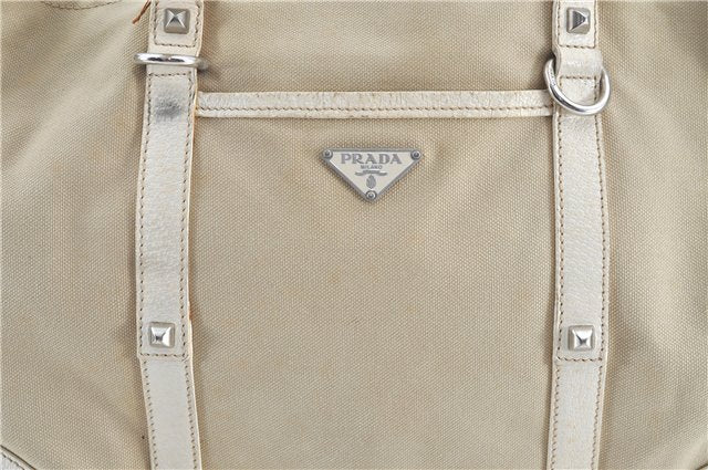 Authentic PRADA Canvas Leather Shoulder Tote Bag Beige H7322