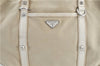 Authentic PRADA Canvas Leather Shoulder Tote Bag Beige H7322