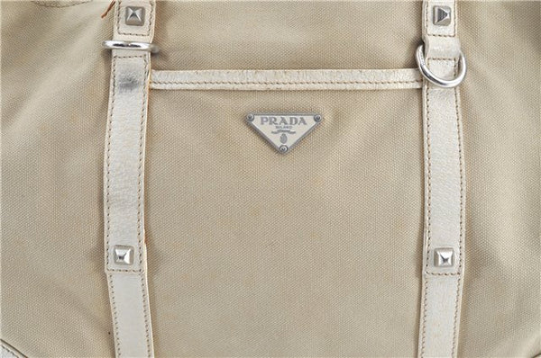 Authentic PRADA Canvas Leather Shoulder Tote Bag Beige H7322