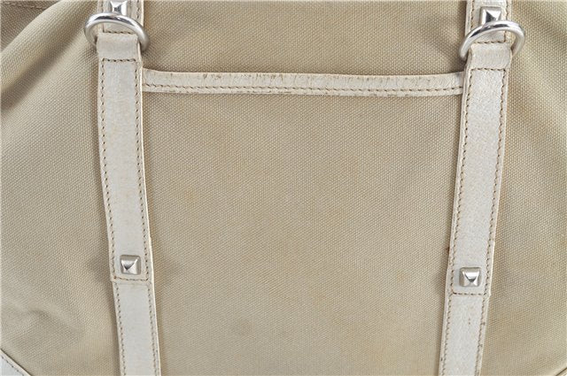 Authentic PRADA Canvas Leather Shoulder Tote Bag Beige H7322