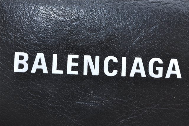 Auth BALENCIAGA Everyday Cash Mini Trifold Wallet Leather 505055 Black H7323