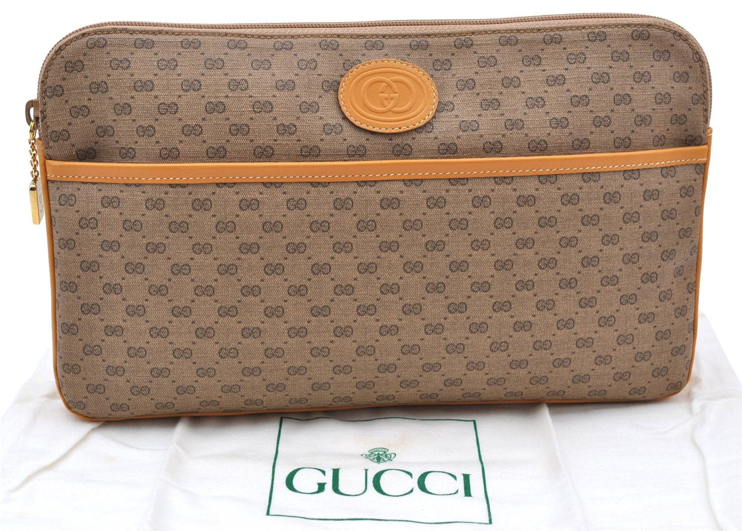 Authentic GUCCI Micro GG PVC Leather Clutch Bag Brown H7330