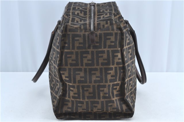 Authentic FENDI Zucca Travel Boston Bag Canvas Leather Brown H7333