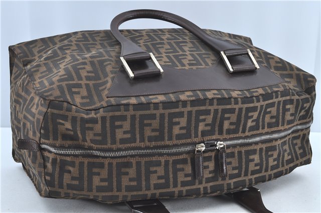 Authentic FENDI Zucca Travel Boston Bag Canvas Leather Brown H7333