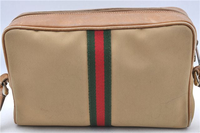 GUCCI Web Sherry Line Shoulder Cross Bag Nylon Leather 010378 Beige H7350