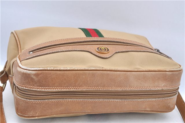 GUCCI Web Sherry Line Shoulder Cross Bag Nylon Leather 010378 Beige H7350