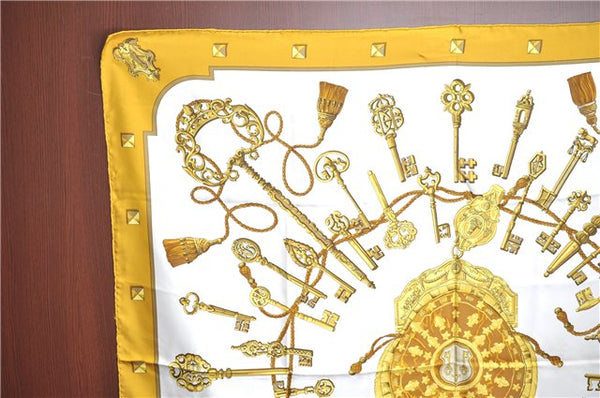 Authentic HERMES Carre 90 Scarf "LES CLES" Silk Yellow H7370