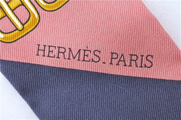 Authentic HERMES Twilly Scarf Silk Shoulder Strap Ribbon Motif Navy Blue H7392