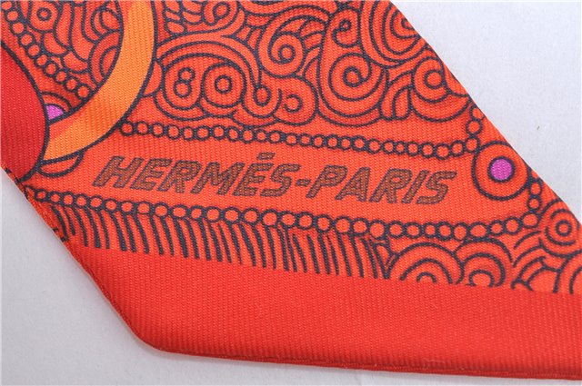 Authentic HERMES Twilly Scarf Silk Round Tassel Motif Red White H7393