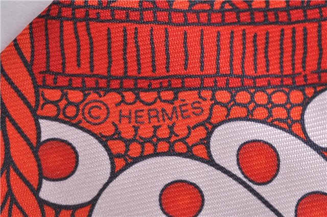 Authentic HERMES Twilly Scarf Silk Round Tassel Motif Red White H7393