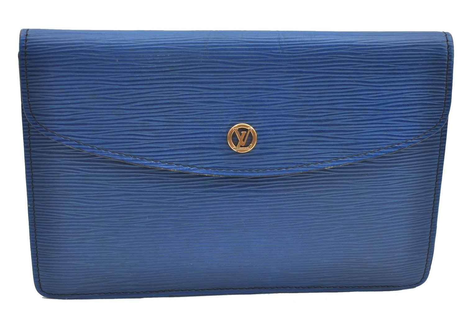 Authentic LOUIS VUITTON Epi Montaigne 23 Clutch Bag Blue M52665 LV H7427