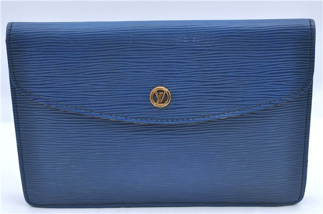 Authentic LOUIS VUITTON Epi Montaigne 23 Clutch Bag Blue M52665 LV H7427