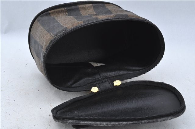 Auth FENDI Pequin Vanity Case Pouch Purse PVC Leather Brown Black Junk H7526