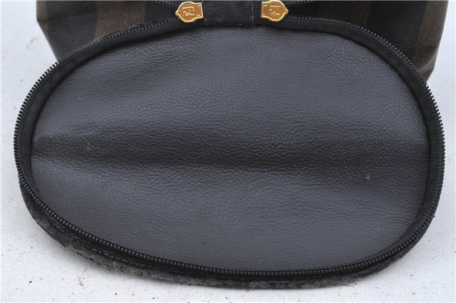 Auth FENDI Pequin Vanity Case Pouch Purse PVC Leather Brown Black Junk H7526