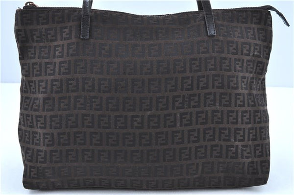 Authentic FENDI Zucchino Shoulder Tote Bag Canvas Leather Brown Black H7609