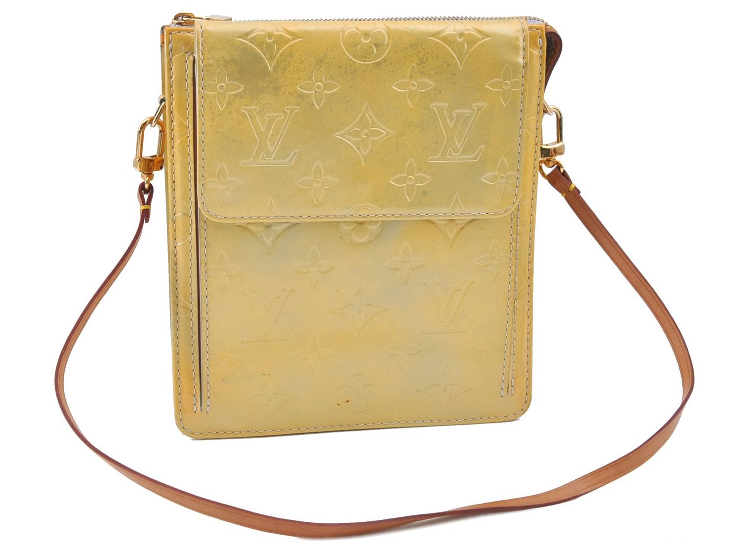 Auth LOUIS VUITTON Monogram Vernis Mott Shoulder Hand Bag Yellow M91030 LV H7640