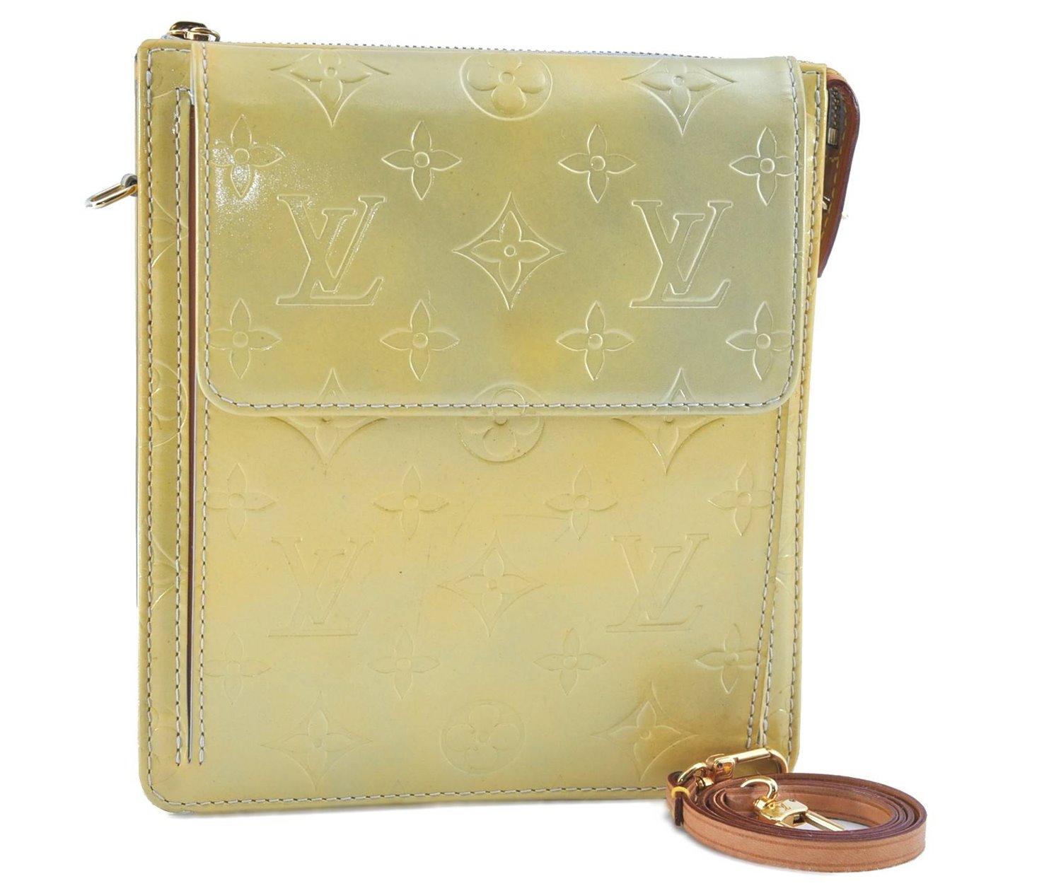 Auth LOUIS VUITTON Monogram Vernis Mott Shoulder Hand Bag Yellow M91059 LV H7703