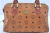 Authentic MCM Visetos Leather Vintage Boston Hand Bag Purse Brown H7732