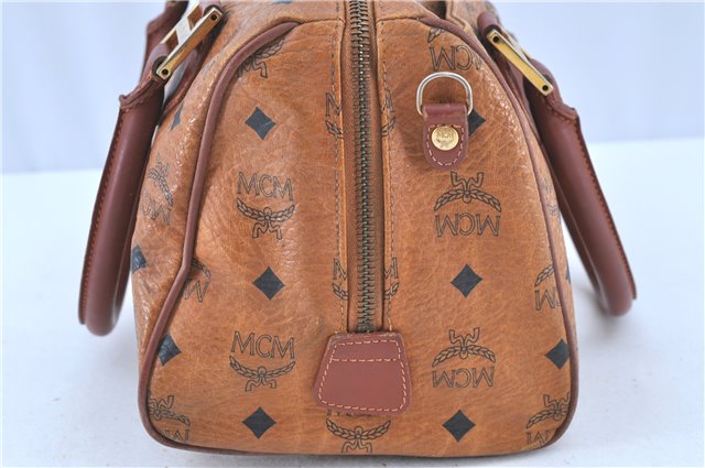 Authentic MCM Visetos Leather Vintage Boston Hand Bag Purse Brown H7732