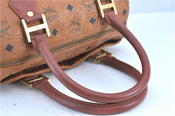 Authentic MCM Visetos Leather Vintage Boston Hand Bag Purse Brown H7732