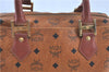 Authentic MCM Visetos Leather Vintage Boston Hand Bag Purse Brown H7732