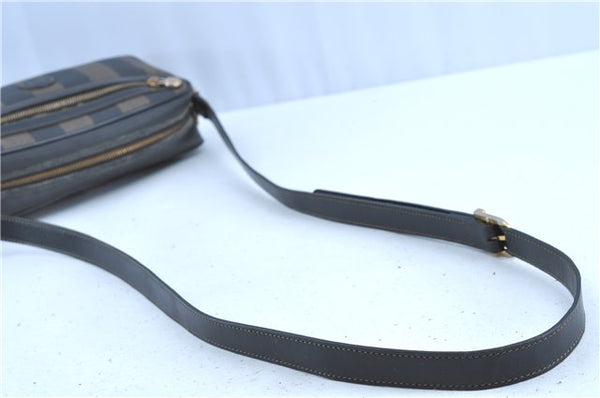 Authentic FENDI Pequin Shoulder Cross Body Bag PVC Leather Brown Balck H7830
