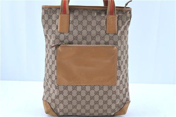 Auth GUCCI Sherry Line Tote Shoulder Bag GG Canvas Leather 0190401 Brown H7848