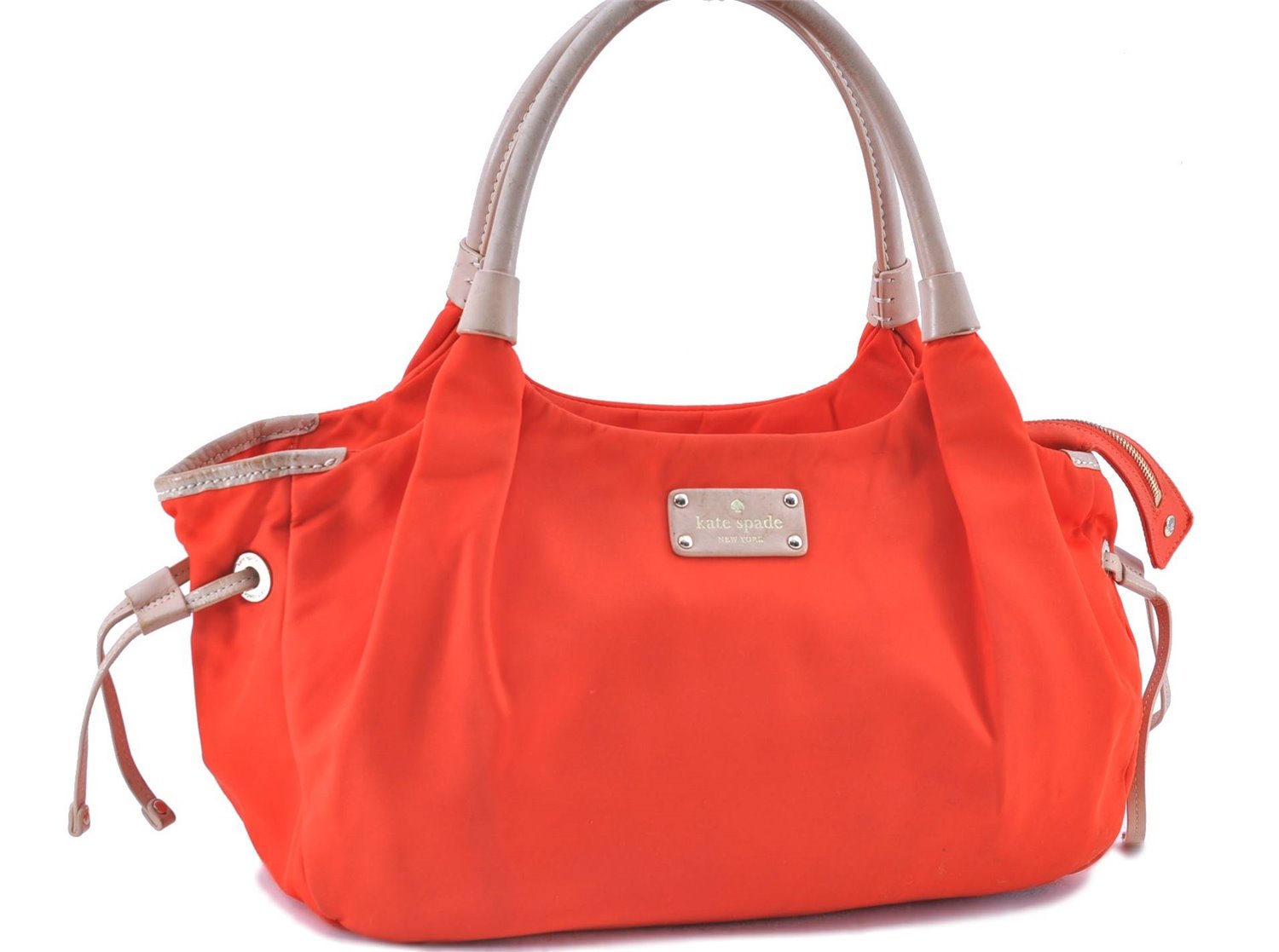 Authentic kate spade Nylon Leather Shoulder Tote Bag Orange Red H7849