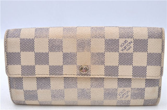 Auth LOUIS VUITTON Damier Azur Portefeuille Sarah Long Wallet N61735 LV H7868