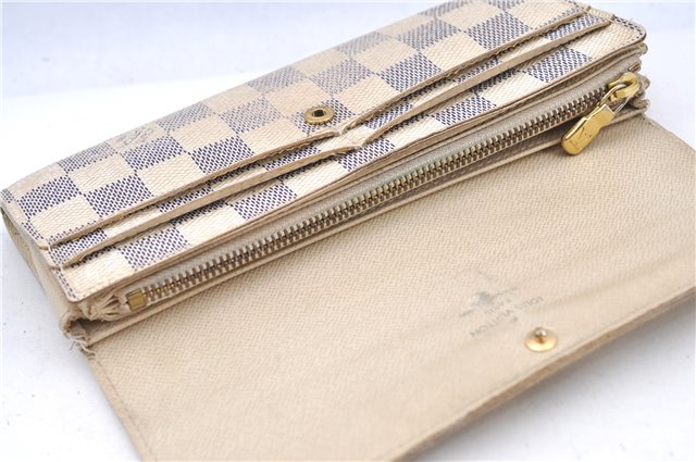 Auth LOUIS VUITTON Damier Azur Portefeuille Sarah Long Wallet N61735 LV H7868