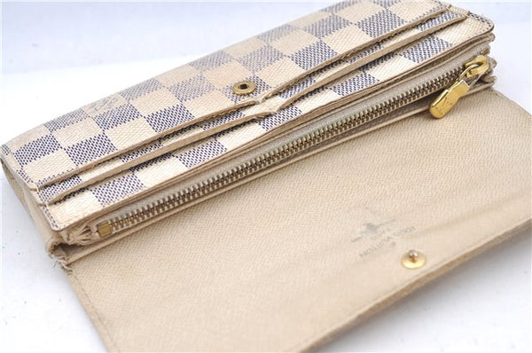 Auth LOUIS VUITTON Damier Azur Portefeuille Sarah Long Wallet N61735 LV H7868