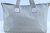 Authentic GUCCI 2Way Shoulder Travel Bag GG Canvas Leather 257298 Silver H7886