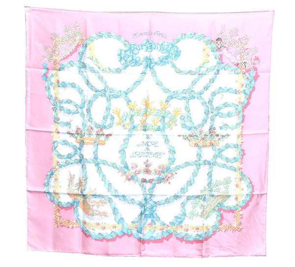 Authentic HERMES Carre 90 Scarf "SACRE DU PRINTEMPS" Silk Pink H7900