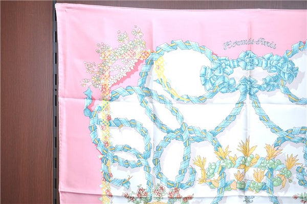 Authentic HERMES Carre 90 Scarf "SACRE DU PRINTEMPS" Silk Pink H7900