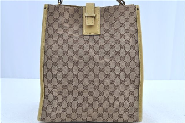 Authentic GUCCI Shoulder Tote Bag GG Canvas Leather 109101 Brown Yellow H7908