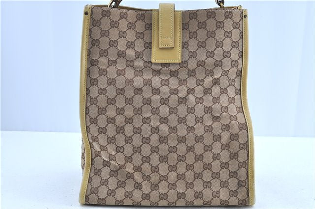 Authentic GUCCI Shoulder Tote Bag GG Canvas Leather 109101 Brown Yellow H7908