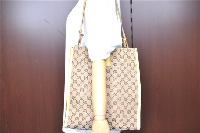 Authentic GUCCI Shoulder Tote Bag GG Canvas Leather 109101 Brown Yellow H7908