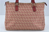 Authentic FENDI Zucchino Hand Tote Bag Canvas Leather Red Beige H7910