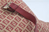 Authentic FENDI Zucchino Hand Tote Bag Canvas Leather Red Beige H7910