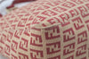 Authentic FENDI Zucchino Hand Tote Bag Canvas Leather Red Beige H7910