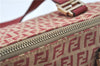 Authentic FENDI Zucchino Hand Tote Bag Canvas Leather Red Beige H7910