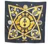 Authentic HERMES Carre 90 Scarf "PRiNCES DU SOLEiLLEVANT" Silk Black H7921