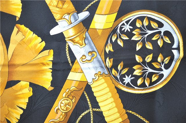 Authentic HERMES Carre 90 Scarf "PRiNCES DU SOLEiLLEVANT" Silk Black H7921