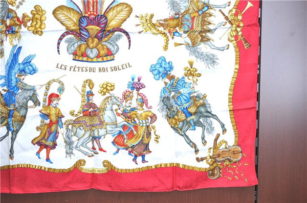 Authentic HERMES Carre 90 Scarf "LES FETES DU ROI SOLEIL" Silk Red H7925