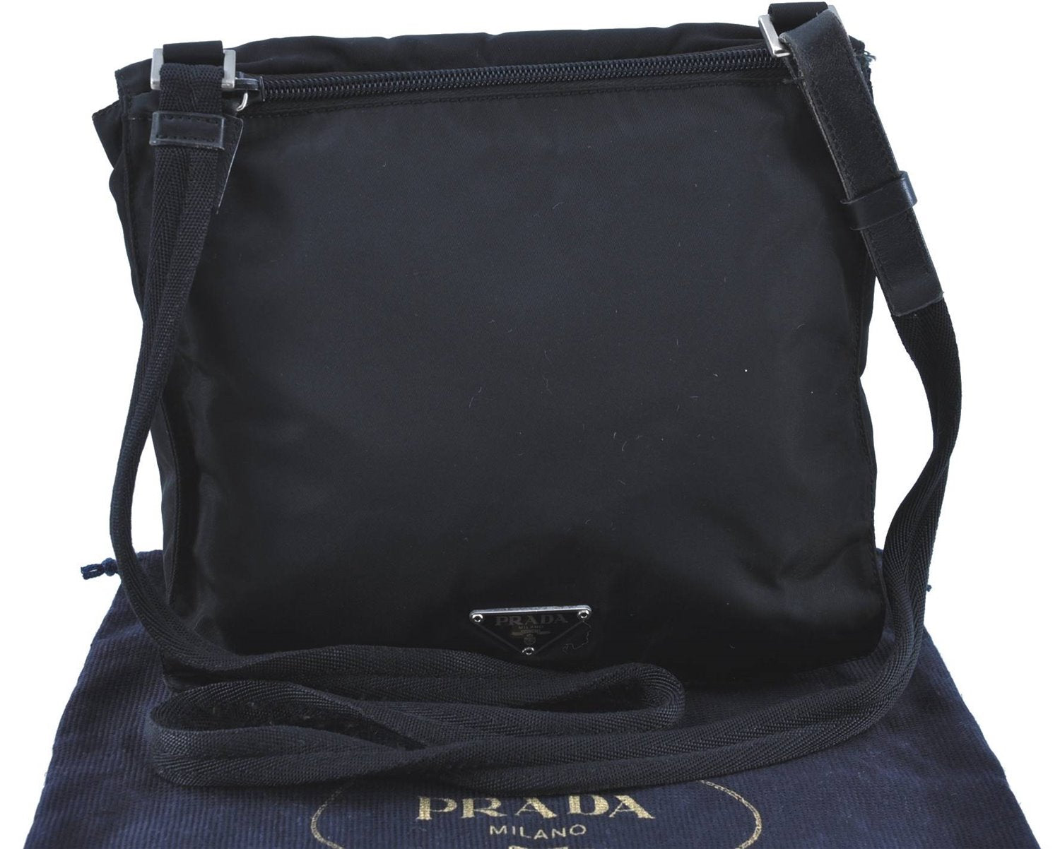 Authentic PRADA Nylon Leather Shoulder Cross Body Bag Purse Black H7933