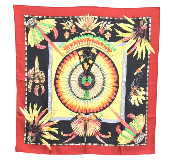 Authentic HERMES Carre 90 Scarf "BRAZIL" Silk Red H7957