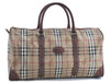 Authentic Burberrys Nova Check PVC Leather Travel Boston Bag Beige Brown H7999