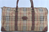 Authentic Burberrys Nova Check PVC Leather Travel Boston Bag Beige Brown H7999