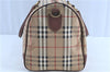 Authentic Burberrys Nova Check PVC Leather Travel Boston Bag Beige Brown H7999